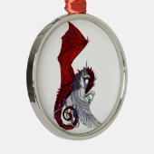 赤いドラゴンのDragonessの深紅色のファンタジーのユニコーンの馬 メタルオーナメント (右)