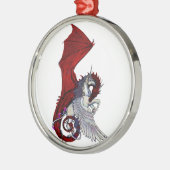 赤いドラゴンのDragonessの深紅色のファンタジーのユニコーンの馬 メタルオーナメント (左)