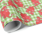 赤いドラゴンオングリーンギンガムラッピング紙 ラッピングペーパー (ロールコーナー)