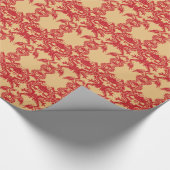 赤いドラゴンズの金ゴールド背景の折り返し紙 ラッピングペーパー (角)