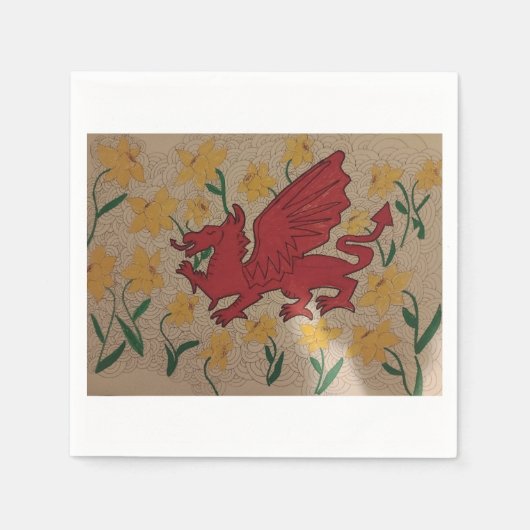 赤いドラゴンナプキン スタンダードカクテルナプキン (正面)