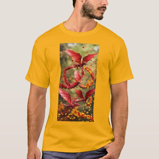 赤いドラゴンファンションTシャツ Tシャツ (正面)