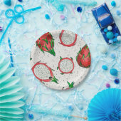 赤いドラゴンフルーツをオフに白 ペーパープレート (パーティー)