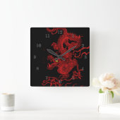 赤いドラゴン スクエア壁時計 (ホーム)
