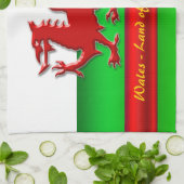 赤いドラゴン、金属効果の家ウェールズ- キッチンタオル (折り畳み)