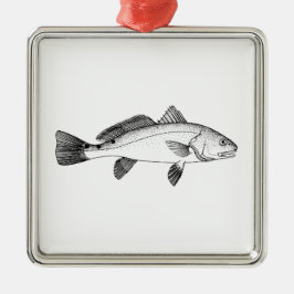 赤いドラム- Redfishのヴィンテージの線画 メタルオーナメント