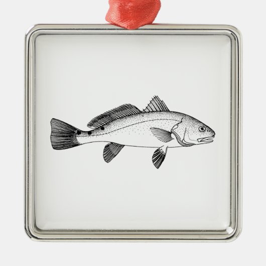 赤いドラム- Redfishのヴィンテージの線画 メタルオーナメント (正面)