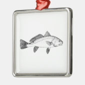 赤いドラム- Redfishのヴィンテージの線画 メタルオーナメント (左)