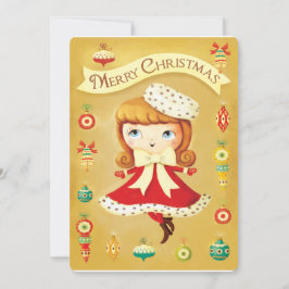 赤いドレスのかわいい人形ヴィンテージクリスマスカード シーズンカード