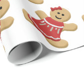 赤いドレスのギフトラップのジンジャーブレッド女の子 ラッピングペーパー (ロールコーナー)