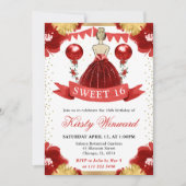 赤いドレスの金髪のプリンセス スウィート16 招待状 (正面)