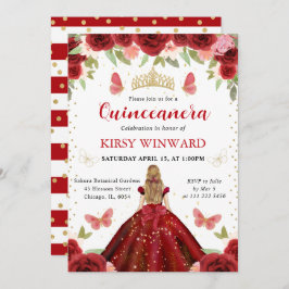 赤いドレスの金髪プリンセスのキンチアニエラ 招待状