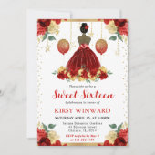 赤いドレスの黒い肌のプリンセス スイート16 招待状 (正面)