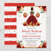 赤いドレスの黒い肌のプリンセス スイート16 招待状 (正面/裏面)