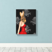 赤いドレスを着たバニー キャンバスプリント (インサイチュ (ウッドフロア))