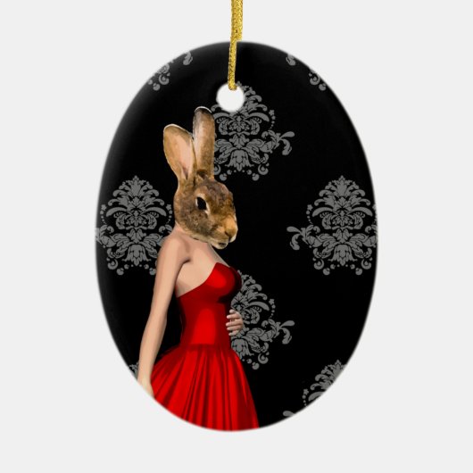 赤いドレスを着たバニー セラミックオーナメント (正面)