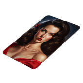 赤いドレスを着たピンアップの女性。 マグネット (左側)