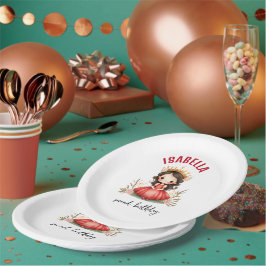 赤いドレスを着た可愛らしい小さな王女 ペーパープレート