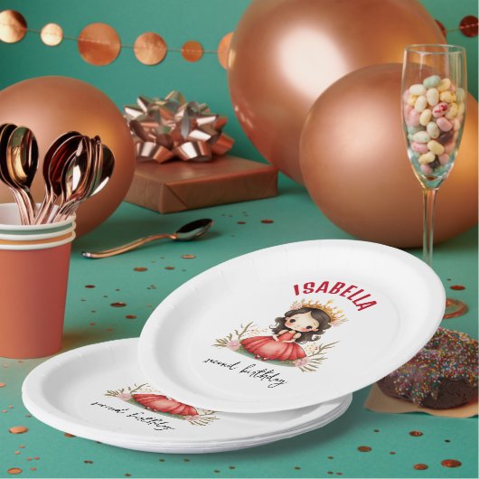 赤いドレスを着た可愛らしい小さな王女 ペーパープレート (複数)
