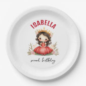 赤いドレスを着た可愛らしい小さな王女 ペーパープレート (正面)