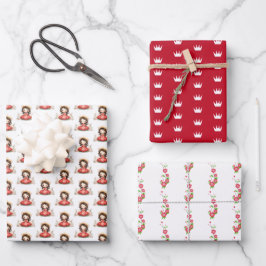 赤いドレスを着た可愛らしい小さな王女 ラッピングペーパーシート