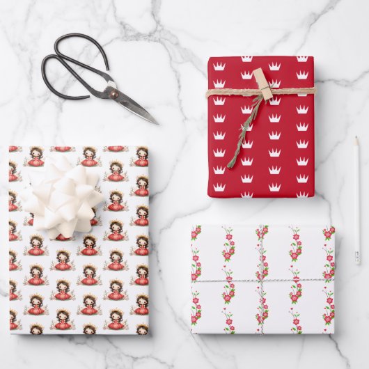 赤いドレスを着た可愛らしい小さな王女 ラッピングペーパーシート (正面)