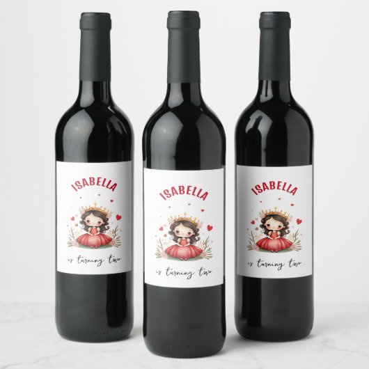 赤いドレスを着た可愛らしい小さな王女 ワインラベル (ボトル)