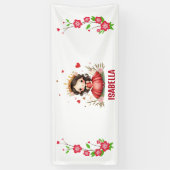 赤いドレスを着た可愛らしい小さな王女 横断幕 (縦)