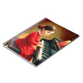 赤いドレスを着た可愛遊い女の子のピアノ ノートブック (左側)