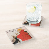 赤いドレスを着た女の子のミルクを飲むステインレンのポスター ガラスコースター (アングル)