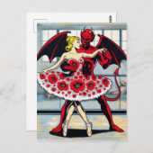 赤いドレスを着た女性と悪魔が踊るフローラ ポストカード (正面/裏面)