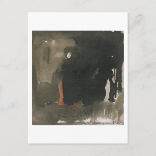 赤いドレスを着た女性(紙付き) ポストカード (正面)