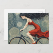 赤いドレスを着た自転車の婦人 ポストカード (正面/裏面)