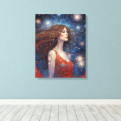 赤いドレスを着た7月の花火女性4日 キャンバスプリント (インサイチュ (ウッドフロア))