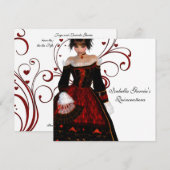 赤いドレス ハートの渦巻き エレガントな白のキンセアニエラ 招待状 (正面/裏面)