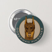 赤いドーベルマン犬のバッジ 缶バッジ (正面&裏面)