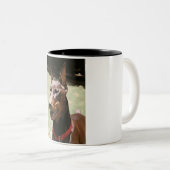 赤いドーベルマン犬のポートレート(v9-2) ツートーンマグカップ (正面右)