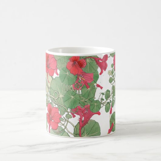 赤いナスタウム |アンティークリトグラフ1896 コーヒーマグカップ (中央)