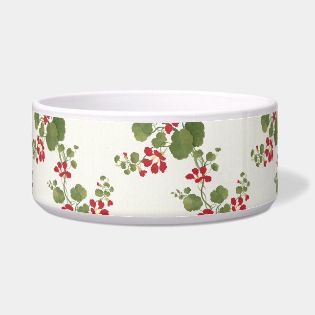 赤いナスタジウムクリーム背景 ボウル (正面)