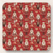赤いナッツクラッカーのクリスマスパターン コースター (正面)