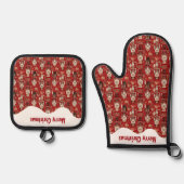 赤いナッツクラッカーのクリスマスパターン 鍋つかみ&鍋敷きセット (正面)