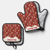 赤いナッツクラッカーのクリスマスパターン 鍋つかみ&鍋敷きセット (正面/裏面)