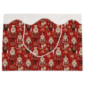 赤いナッツクラッカーのクリスマスパターン 雪の帽子 ラージペーパーバッグ (正面)