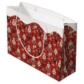 赤いナッツクラッカーのクリスマスパターン 雪の帽子 ラージペーパーバッグ (裏面アングル)