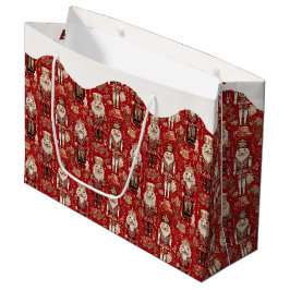 赤いナッツクラッカーのクリスマスパターン 雪の帽子 ラージペーパーバッグ