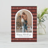 赤いニットモダンのクリスマスセーターArch Photo シーズンカード (スタンド正面)