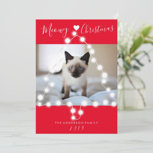 赤いニャークリスマス猫ペットの写真 シーズンカード (スタンド正面)