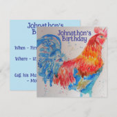 赤いニワトリの少年誕生日パーティー招待状 招待状 (正面/裏面)