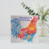 赤いニワトリの少年誕生日パーティー招待状 招待状 (スタンド正面)