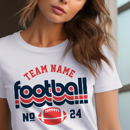 赤いネイビーのレトロフットボールチームナンバー トライブレンドＴシャツ